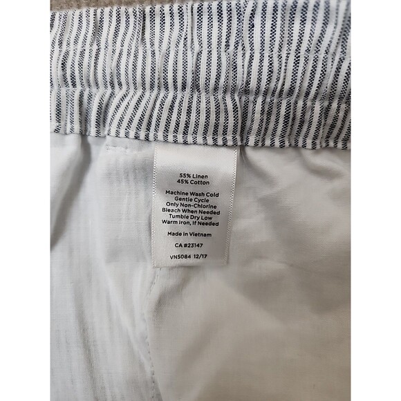 Talbots Linen Blend Pants Women 10 Blue White Stripe Pull On Drawstring Straight - Picture 7 of 8